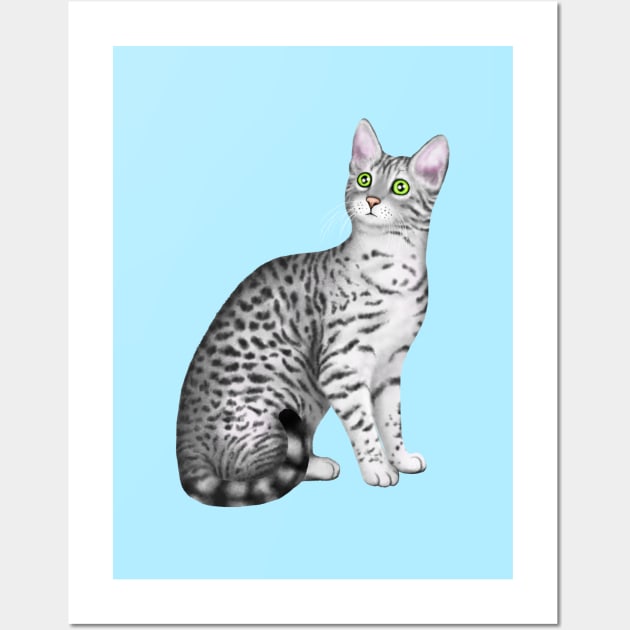 Egyptian Mau (Blue Background) Wall Art by illucalliart